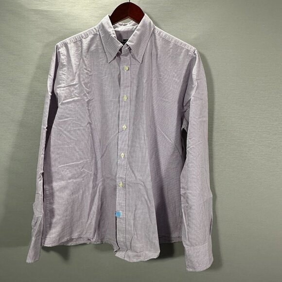 Club Monaco Shirt Mens Large Button Up Red Plaid Cotton Blend Long Sleeve - Picture 1 of 7